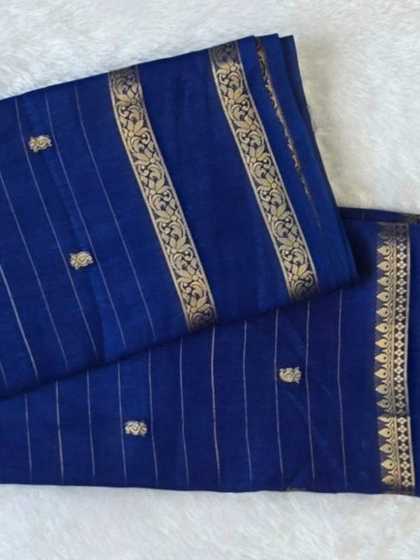 Self Blue Semi Silk Saree