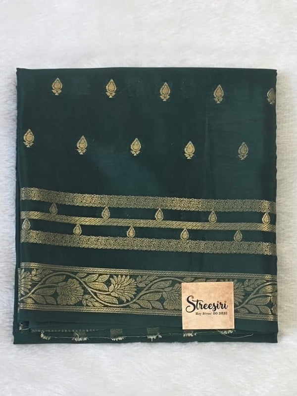 Self  Bottle Green Semi Crepe Silk Saree