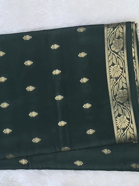 Self  Bottle Green Semi Crepe Silk Saree