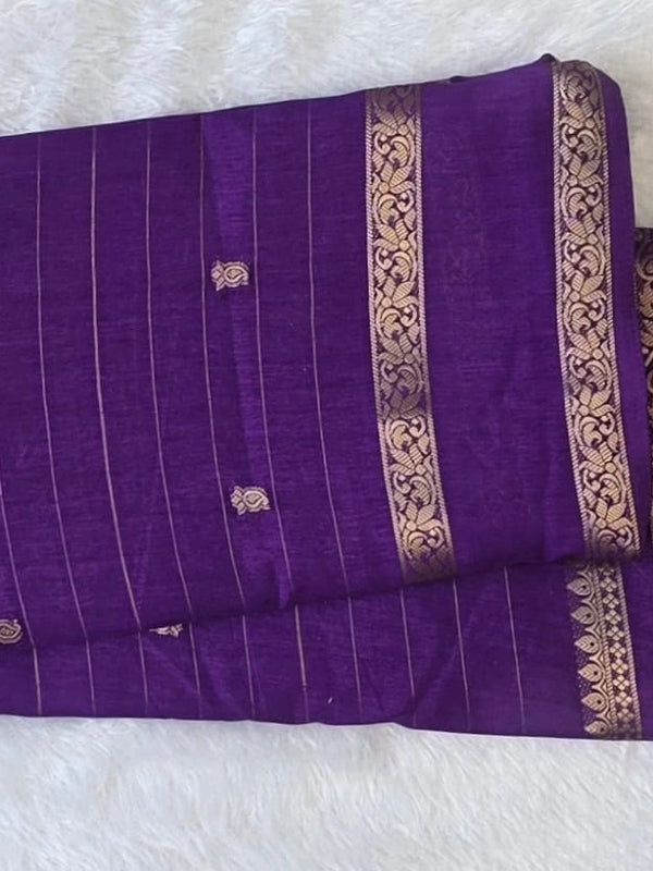 Self Purple Semi Silk Saree