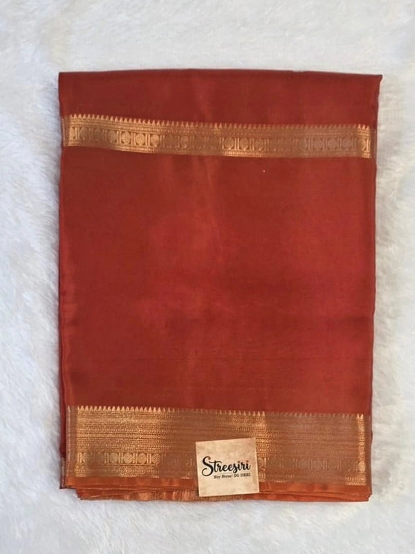 Self Orange Semi Crepe Silk Saree