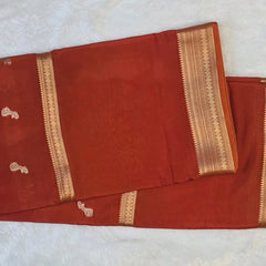 Self Orange Semi Crepe Silk Saree