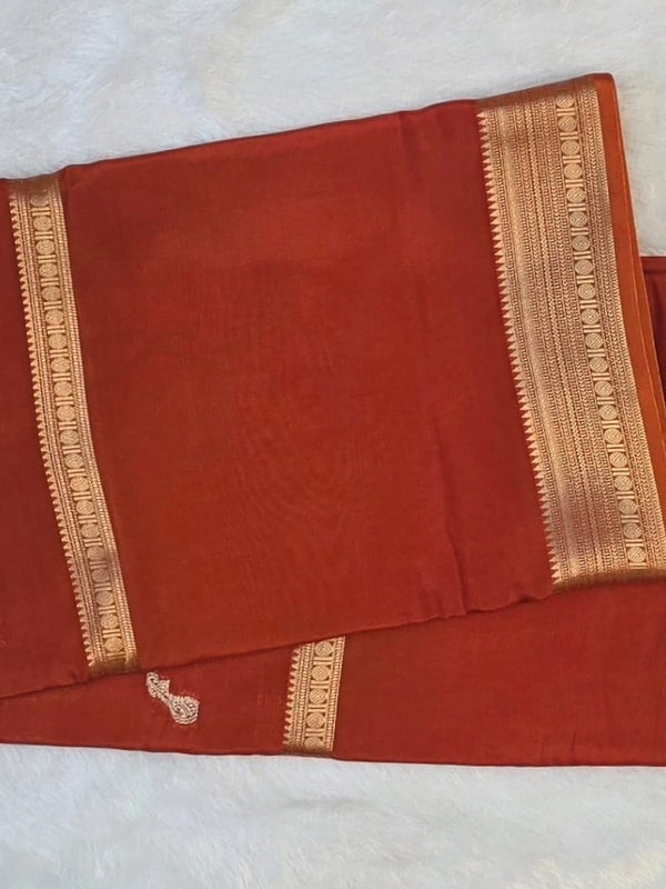 Self Orange Semi Crepe Silk Saree