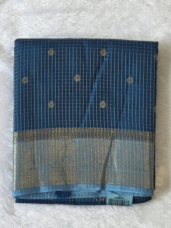 Contrast Checks Semi Silk Saree
