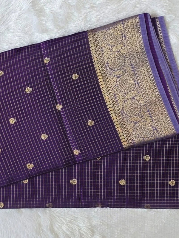 Contrast Checks Semi Silk Saree