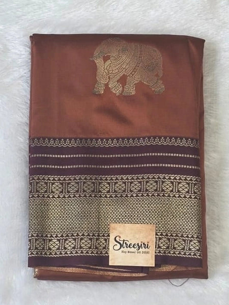Contrast Elephant Design Semi Silk Saree