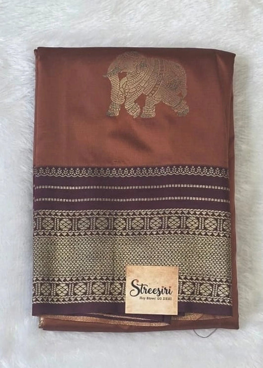 Contrast Elephant Design Semi Silk Saree
