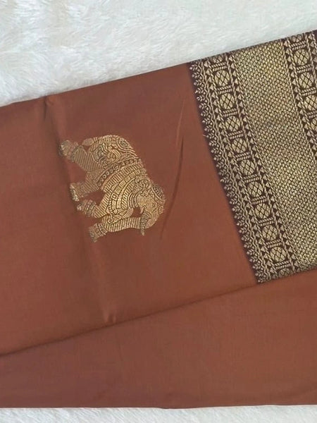 Contrast Elephant Design Semi Silk Saree