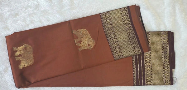 Contrast Elephant Design Semi Silk Saree
