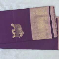 Contrast Elephant Design Semi Silk Saree