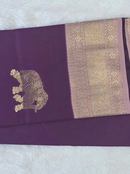 Contrast Elephant Design Semi Silk Saree