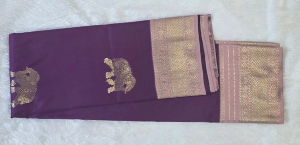 Contrast Elephant Design Semi Silk Saree
