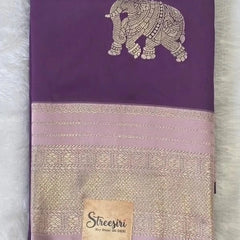 Contrast Elephant Design Semi Silk Saree