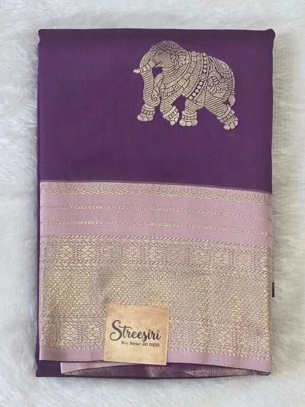 Contrast Elephant Design Semi Silk Saree