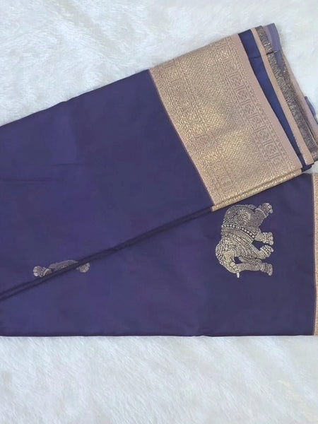 Contrast Elephant Design Semi Silk Saree