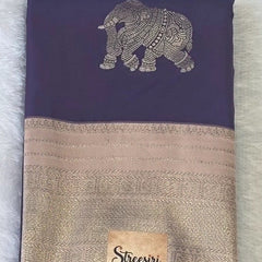 Contrast Elephant Design Semi Silk Saree