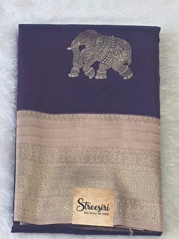 Contrast Elephant Design Semi Silk Saree