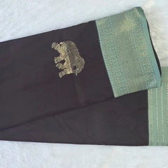 Contrast Elephant Design Semi Silk Saree