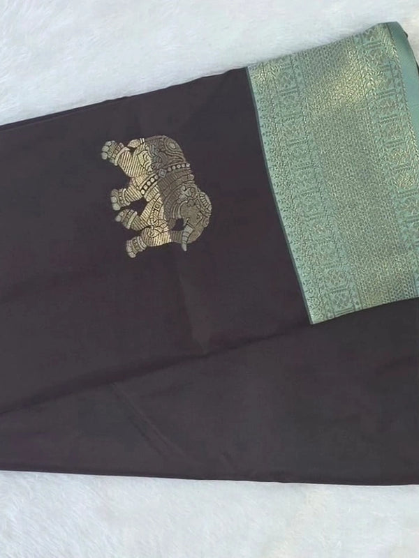 Contrast Elephant Design Semi Silk Saree