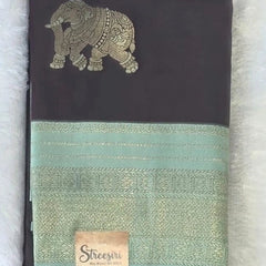 Contrast Elephant Design Semi Silk Saree