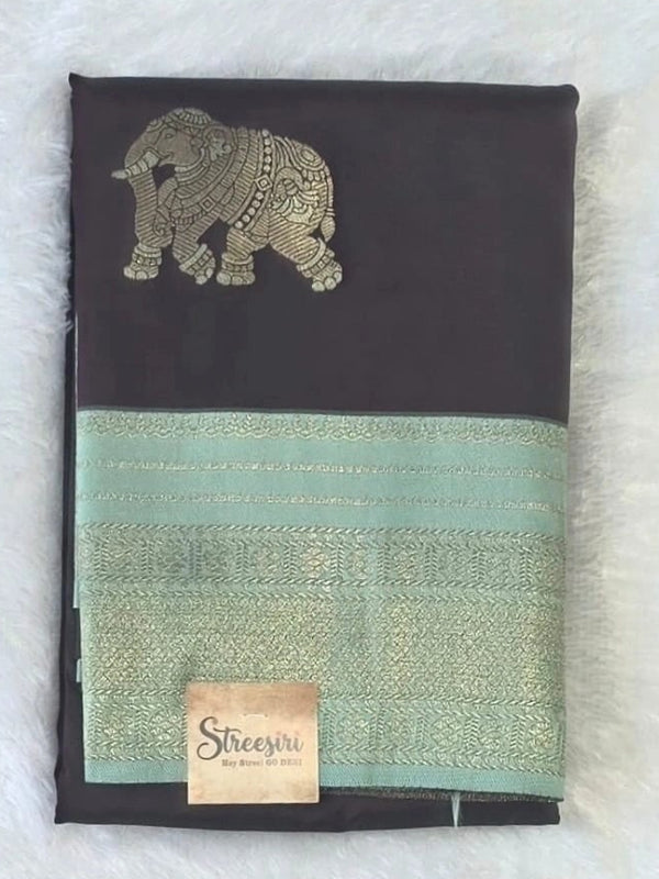 Contrast Elephant Design Semi Silk Saree