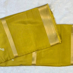Self Yellow Semi Crepe Silk Saree