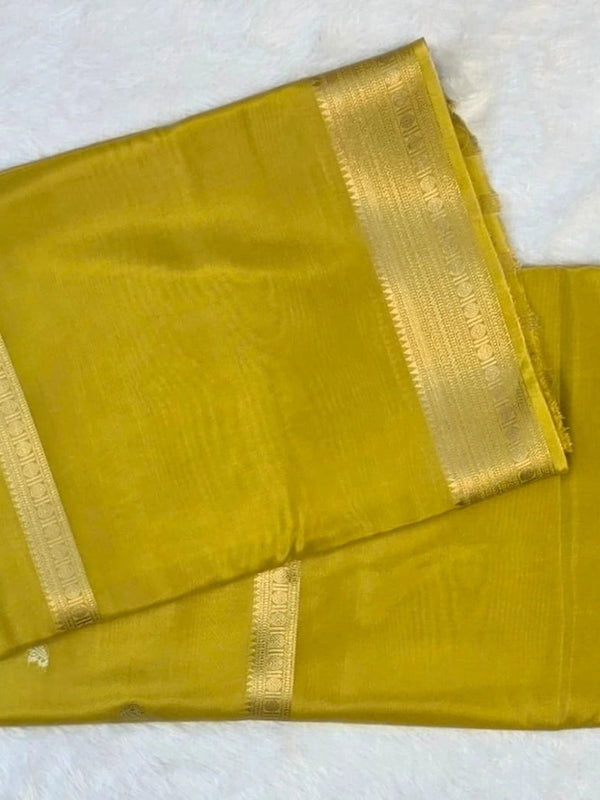 Self Yellow Semi Crepe Silk Saree