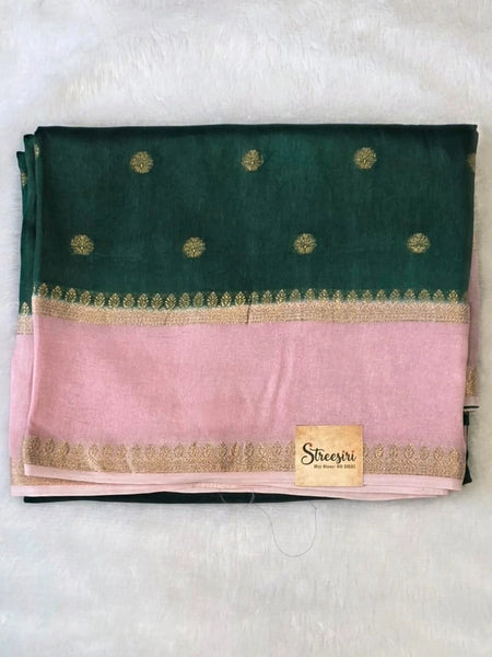 Contrast Butta Green Pink Viscose Saree