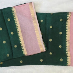 Contrast Butta Green Pink Viscose Saree