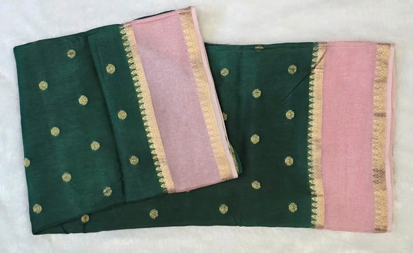 Contrast Butta Green Pink Viscose Saree