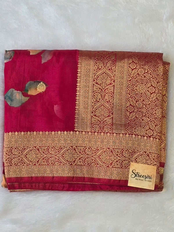 Floral Print Tussar Silk Saree
