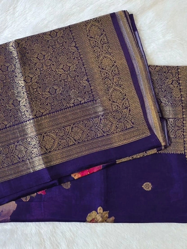 Floral Print Tussar Silk Saree