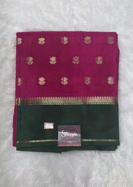 Contrast Pink Green Crepe Butta Saree