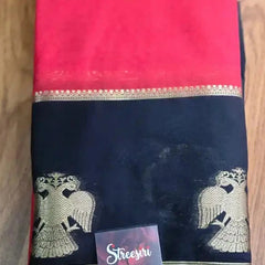 Gandaberunda Motifs  Red and Black Crepe Silk Saree