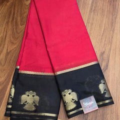 Gandaberunda Motifs  Red and Black Crepe Silk Saree