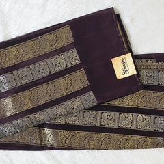 Brocade Lines Wine Silver Semi Silk Saree