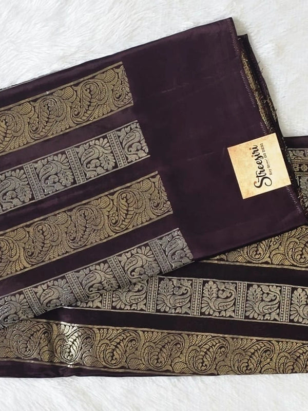 Brocade Lines Wine Silver Semi Silk Saree