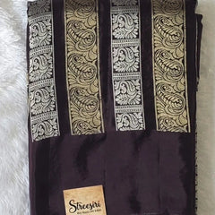 Brocade Lines Wine Silver Semi Silk Saree