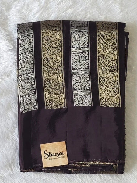Brocade Lines Wine Silver Semi Silk Saree