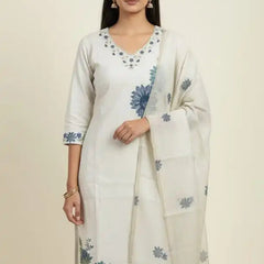 Off white floral printed cotton 3 piece set