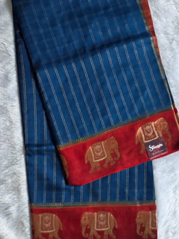 Contrast Checks Semi Silk Saree