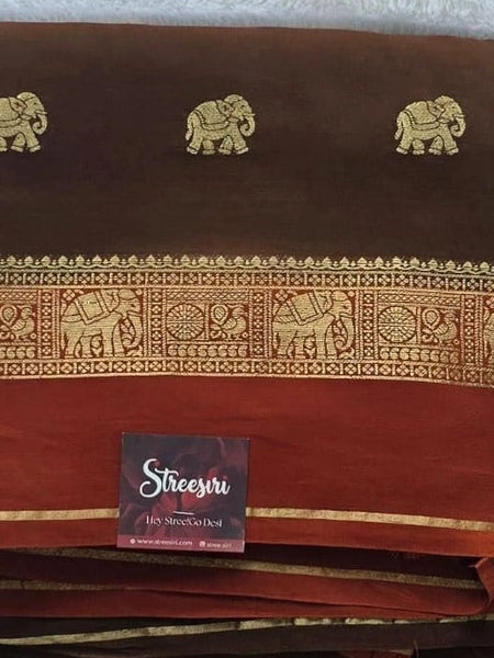 Contrast Elephant Semi Silk Saree