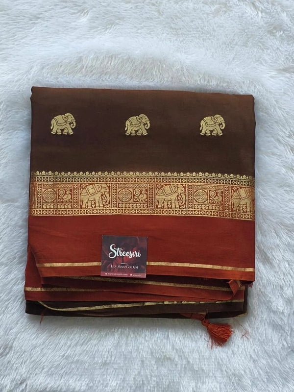 Contrast Elephant Semi Silk Saree