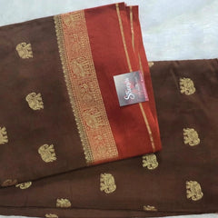 Contrast Elephant Semi Silk Saree