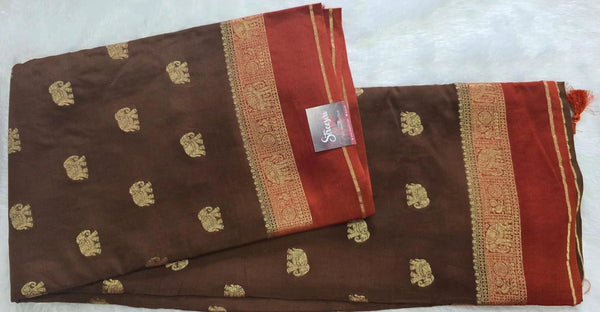 Contrast Elephant Semi Silk Saree