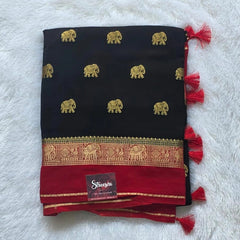 Contrast Elephant Semi Silk Saree