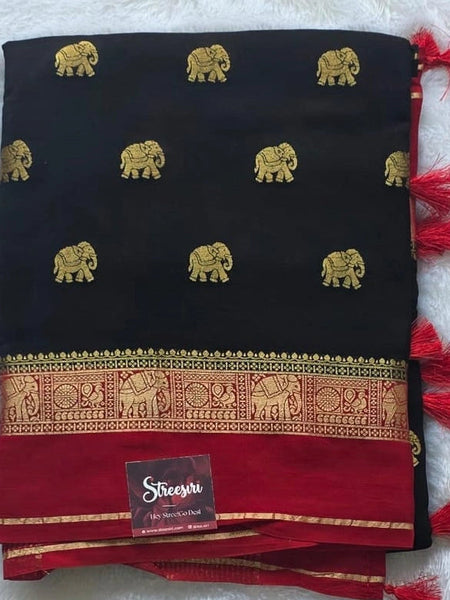 Contrast Elephant Semi Silk Saree