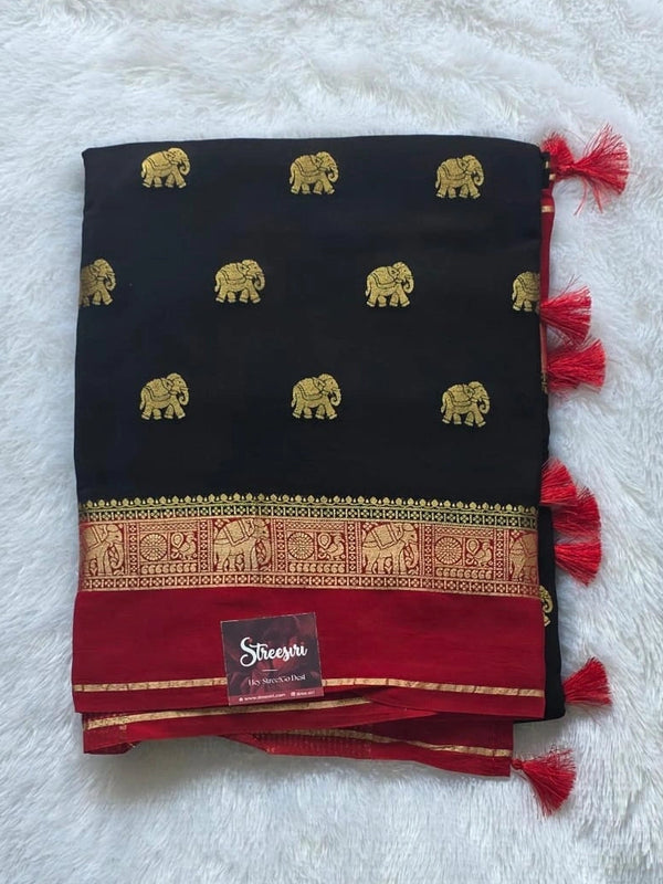 Contrast Elephant Semi Silk Saree