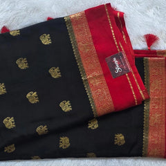 Contrast Elephant Semi Silk Saree