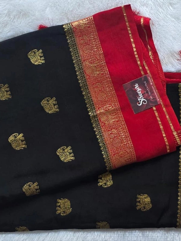 Contrast Elephant Semi Silk Saree